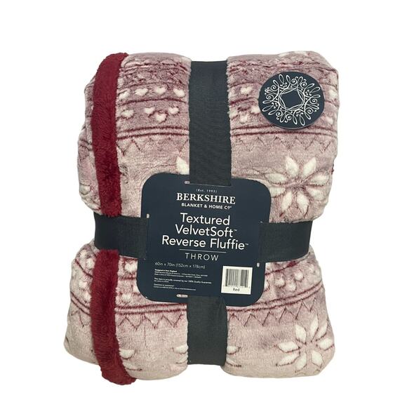 New Berkshire Textured VelvetSoft Reverse Fluffie Throw Blanket Red 60" x 70" - Picture 1 of 4